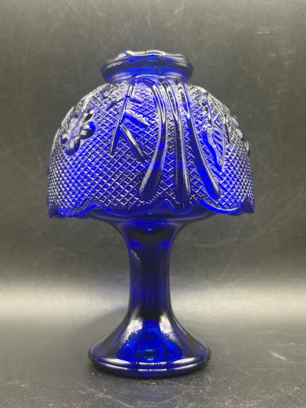 Vintage Cobalt Floral Glass Pedestal Fairy Light Fairy Lamp Candle Holder Decor - Picture 4 of 17